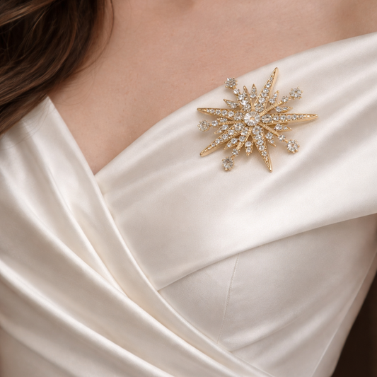 Champagne Starlight crystal starburst brooch with champagne-toned sparkle and radiant rhinestones, Ship From USA, by Pnr Decor.