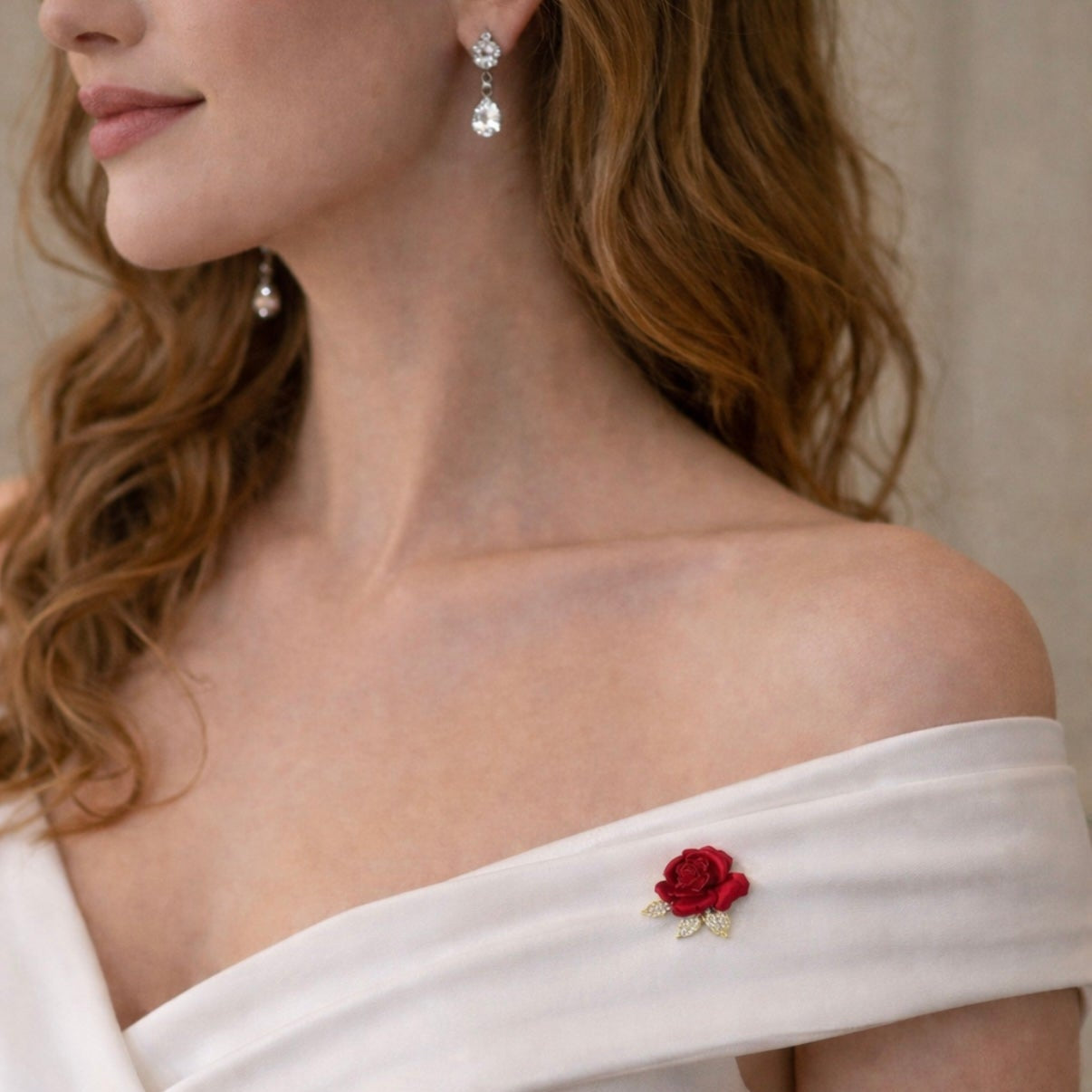 Crimson Rose bridal brooch with deep red rose design and sparkling crystal accents, elegant wedding accessory, Ship From USA, by Pnr Decor.