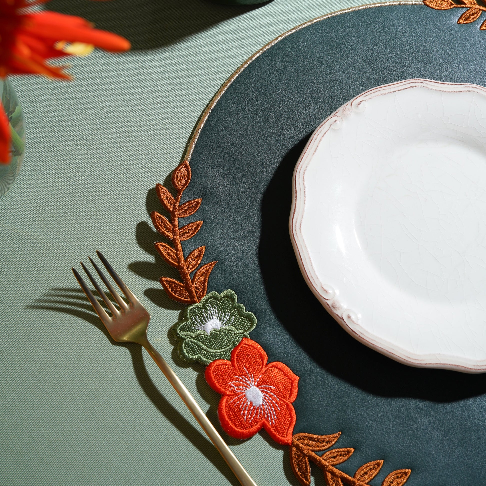 Faux leather placemat designed for upscale restaurant table presentations
