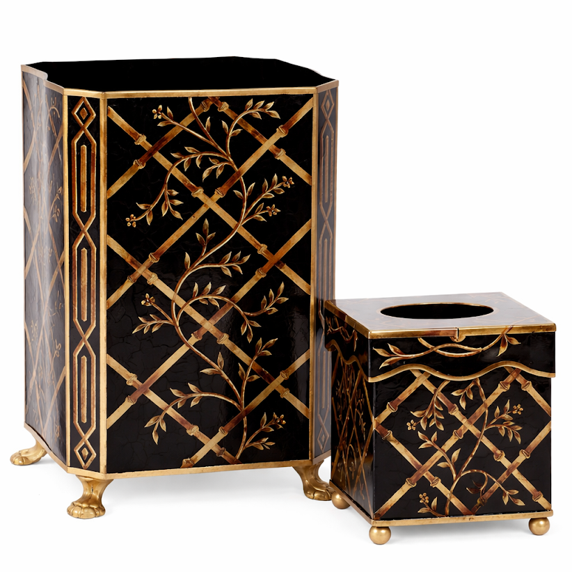 Black Bamboo & Floral Wastepaper Basket & Tissue (3 Options)