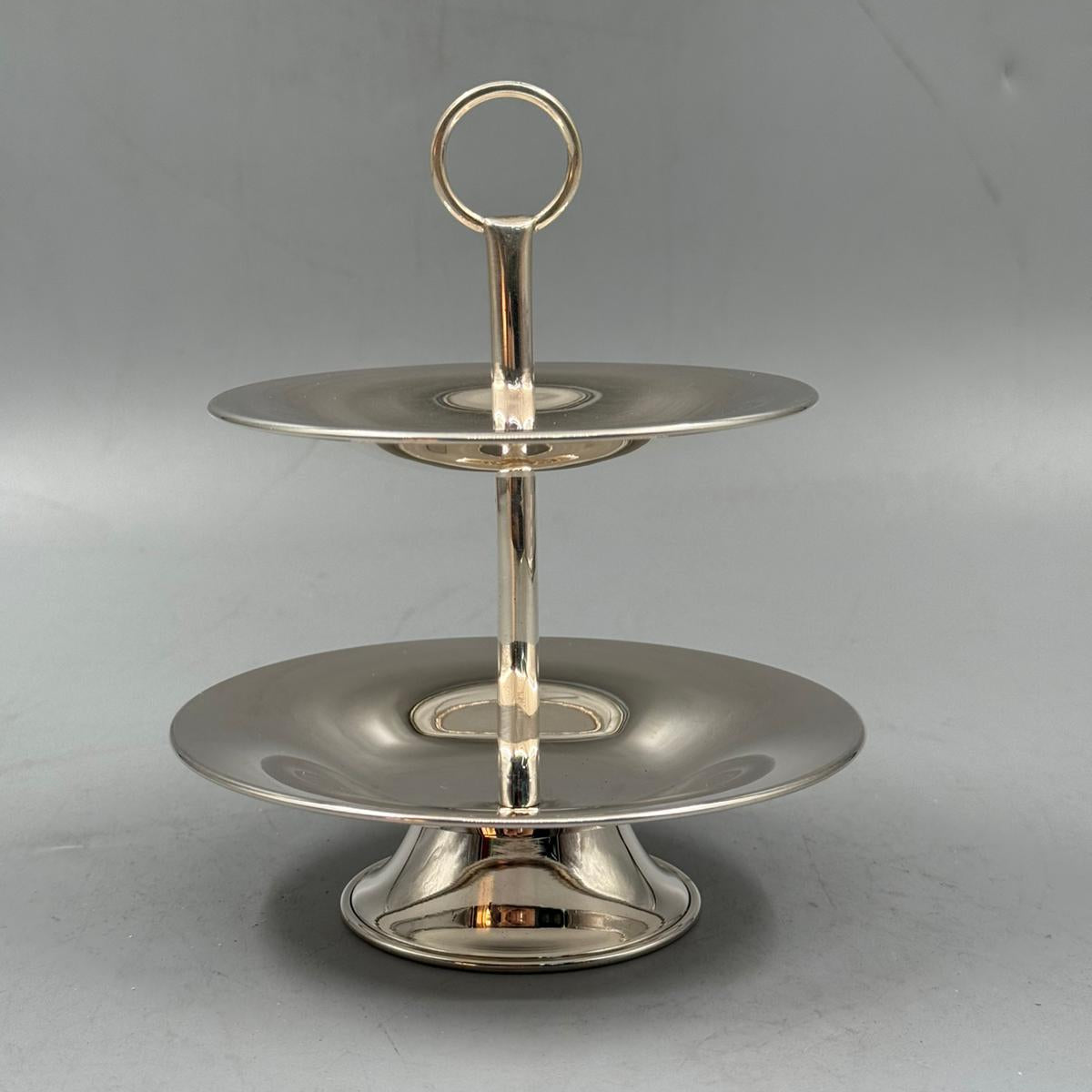Double layer silver snack tray with elegant design, perfect for nuts, candies, and pastries