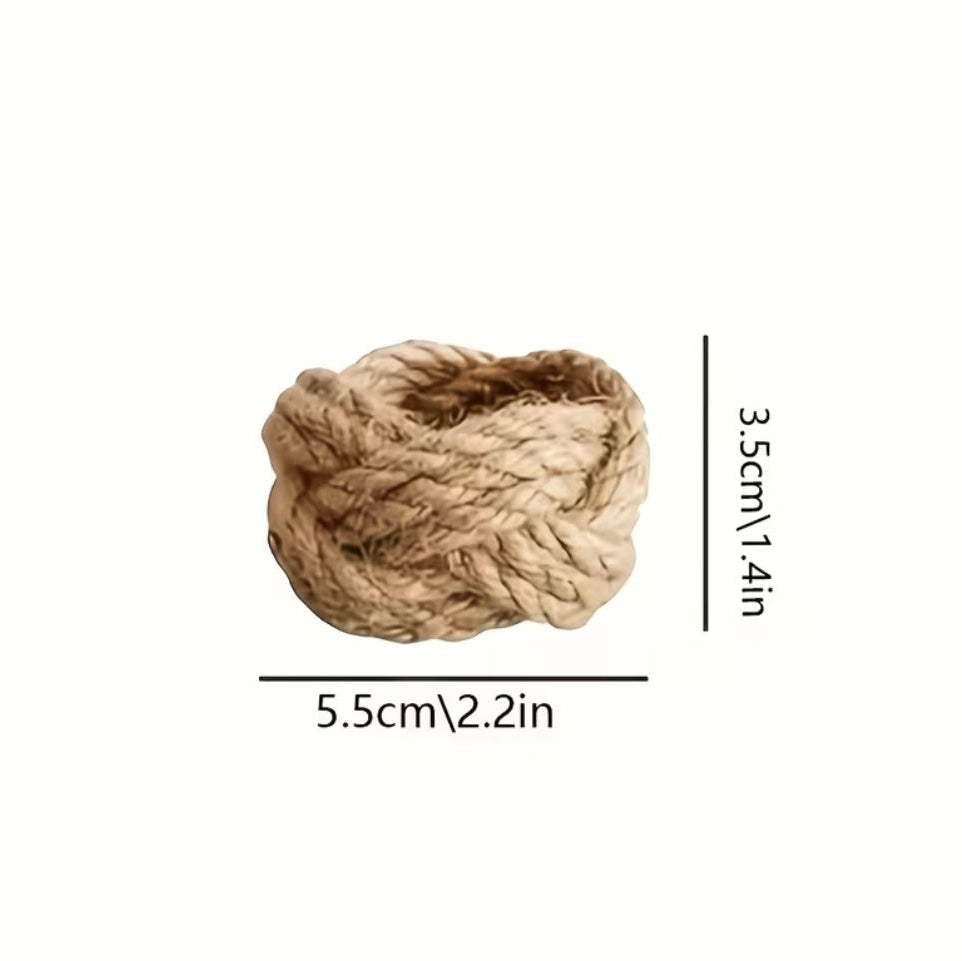 Handcrafted jute knot napkin ring holder adding earthy texture to place settings for dinner parties, holidays, and events.