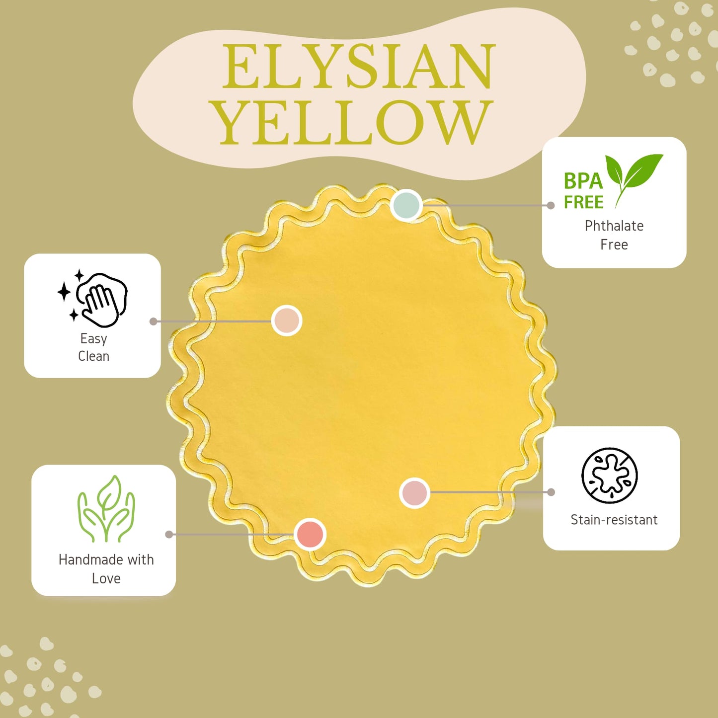 Elysian yellow and white scalloped faux leather placemat styled for a bright elegant table setting by PNRDECOR ship from USA
