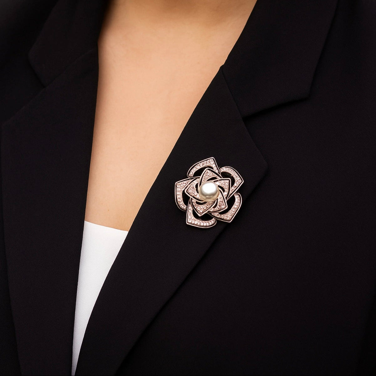 Eternal Pearl Rosette crystal brooch with pearl accents and sparkling rhinestones in a floral rosette design, Ship From USA, by Pnr Decor.