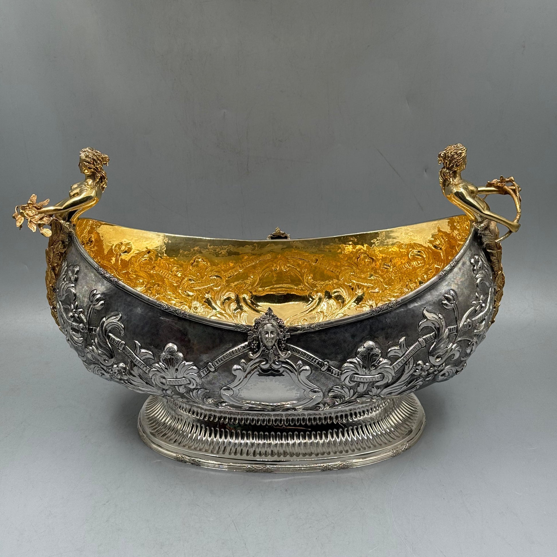 High angle view showing the brilliant vermeil gold interior of the silver bowl by PNR Decor ship from USA