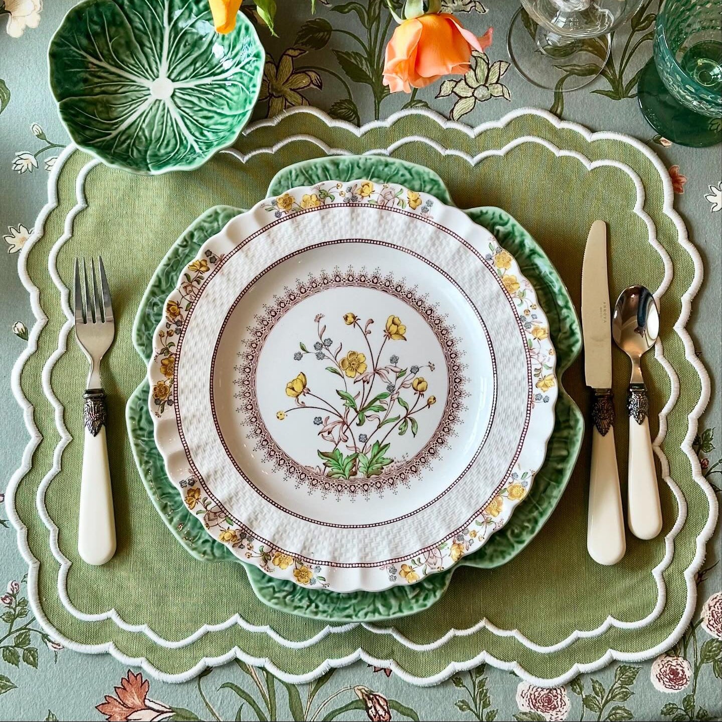 Luxury handmade embroidered cotton placemat crafted for weddings and events, adds charm to holiday and event tables