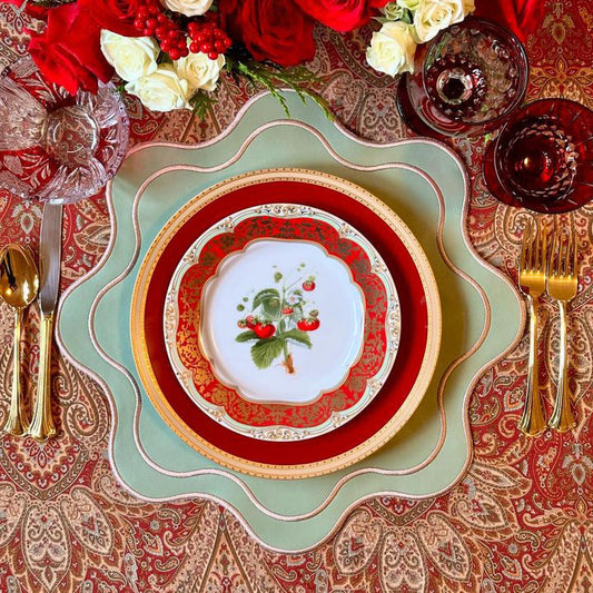 Haven Light Green Wavy Edge Faux Leather Placemat – detailed shot highlighting the stain-resistant, handcrafted quality and layered construction of the faux leather surface.