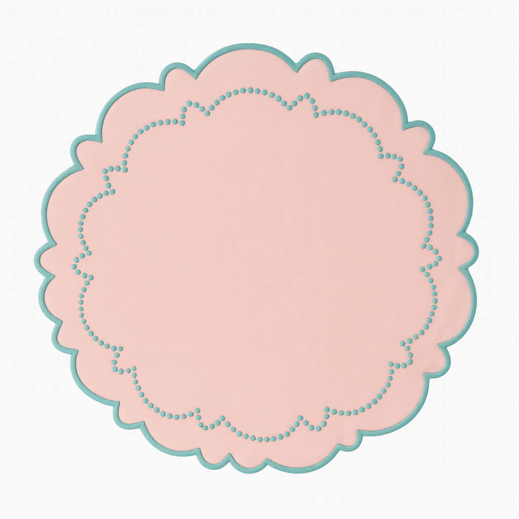 Flat surface shot of the Harmony scalloped placemat with neutral props
