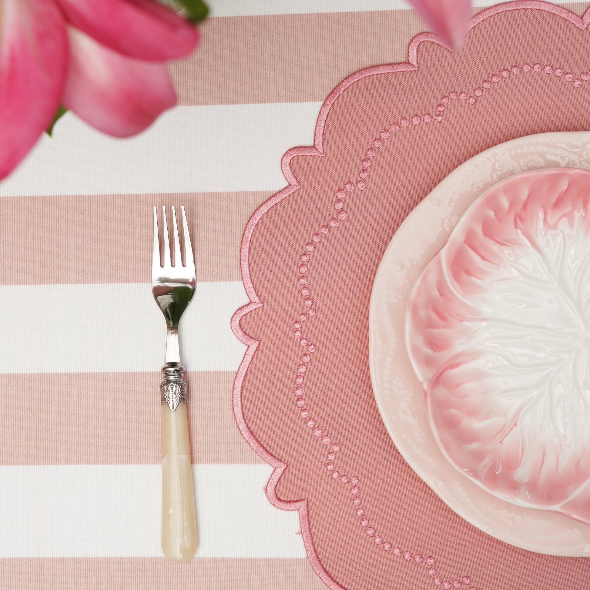 Harmony collection fabric placemat displayed in a soft and minimalist setting.