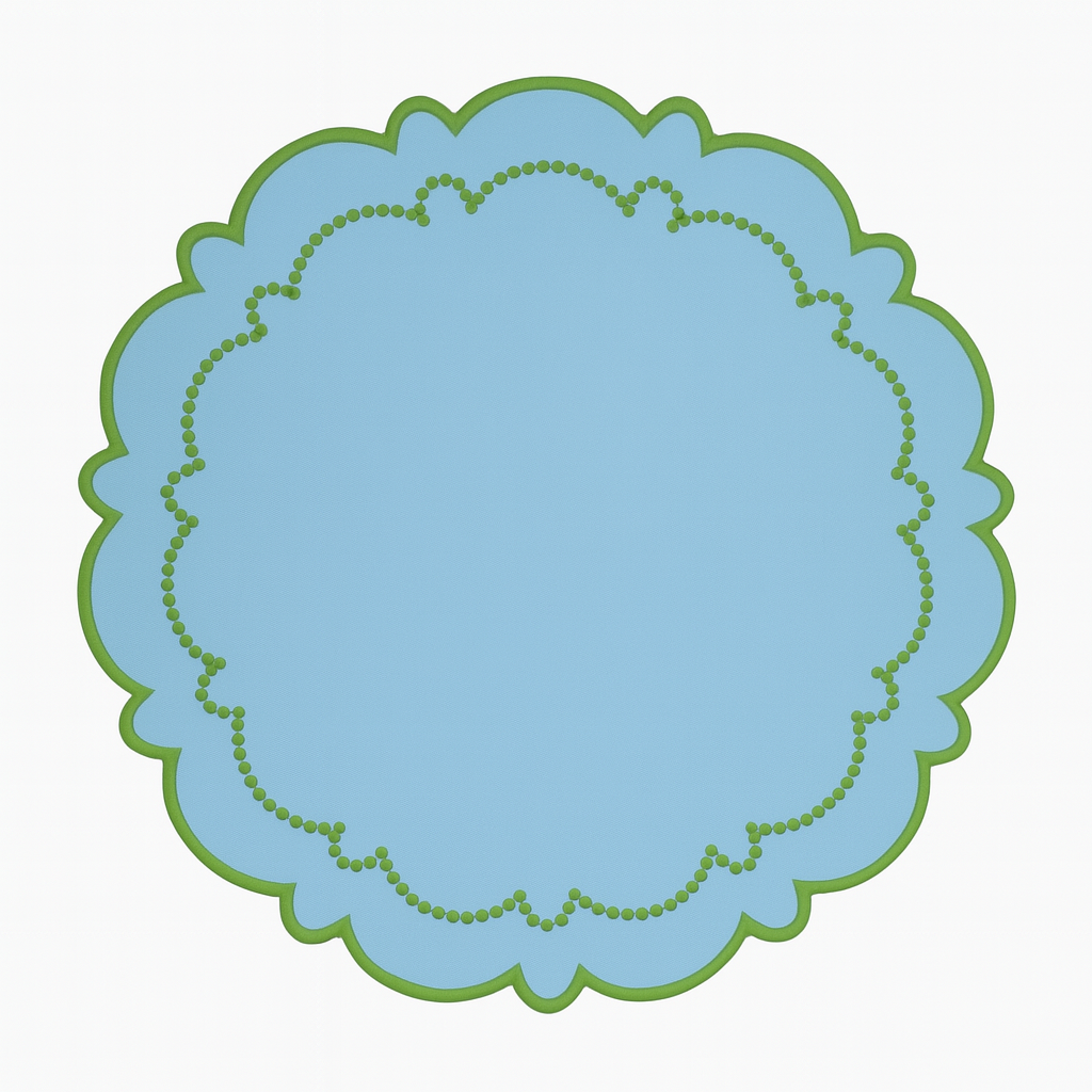 Harmony scalloped edge placemat arranged for catalog photography