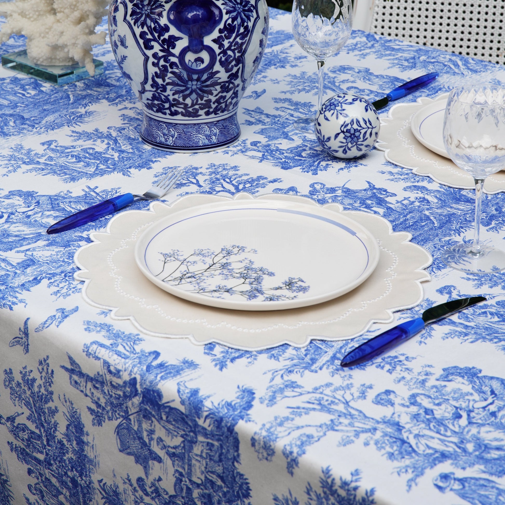 Premium custom embroidered cotton table linen suitable for elegant events and everyday meals, made to order and delivered in the USA.
