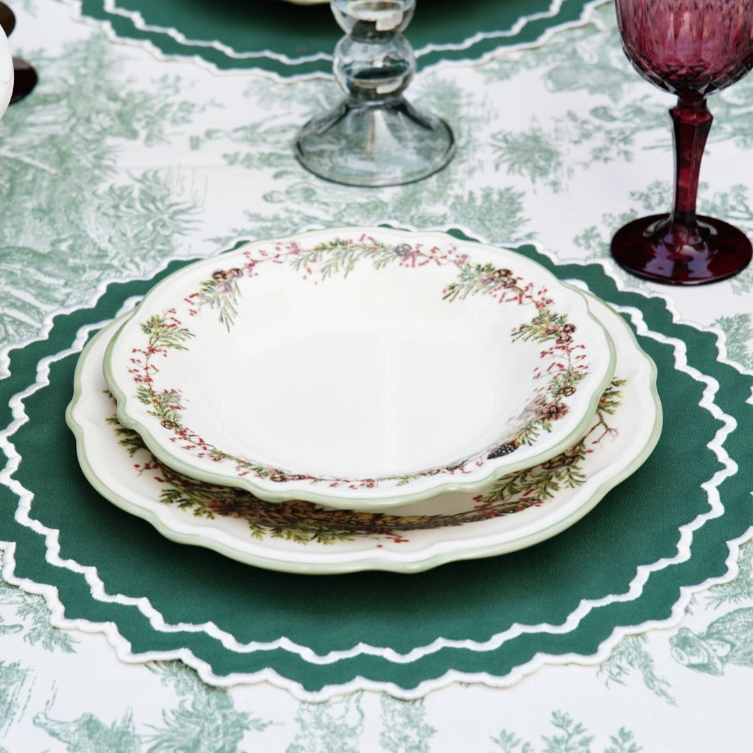 Hazel green white Christmas placemat fabric for holiday dinner table setup by PNRDECOR ship from USA
