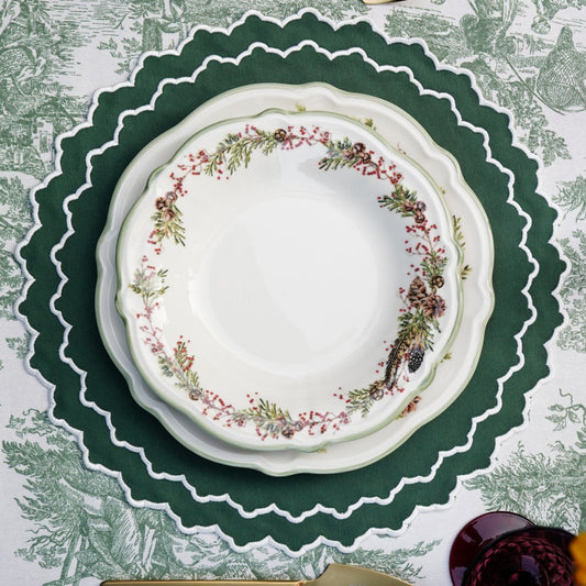 Hazel green and white Christmas fabric placemat with festive holiday styling by PNRDECOR ship from USA
