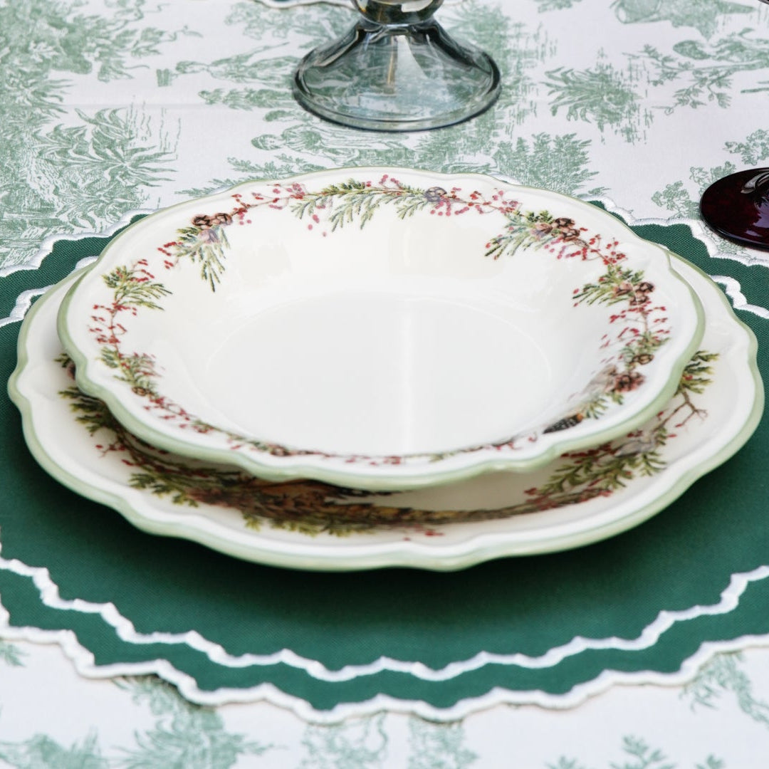 Hazel green white Christmas placemat fabric detail showing clean stitching and trim by PNRDECOR ship from USA
