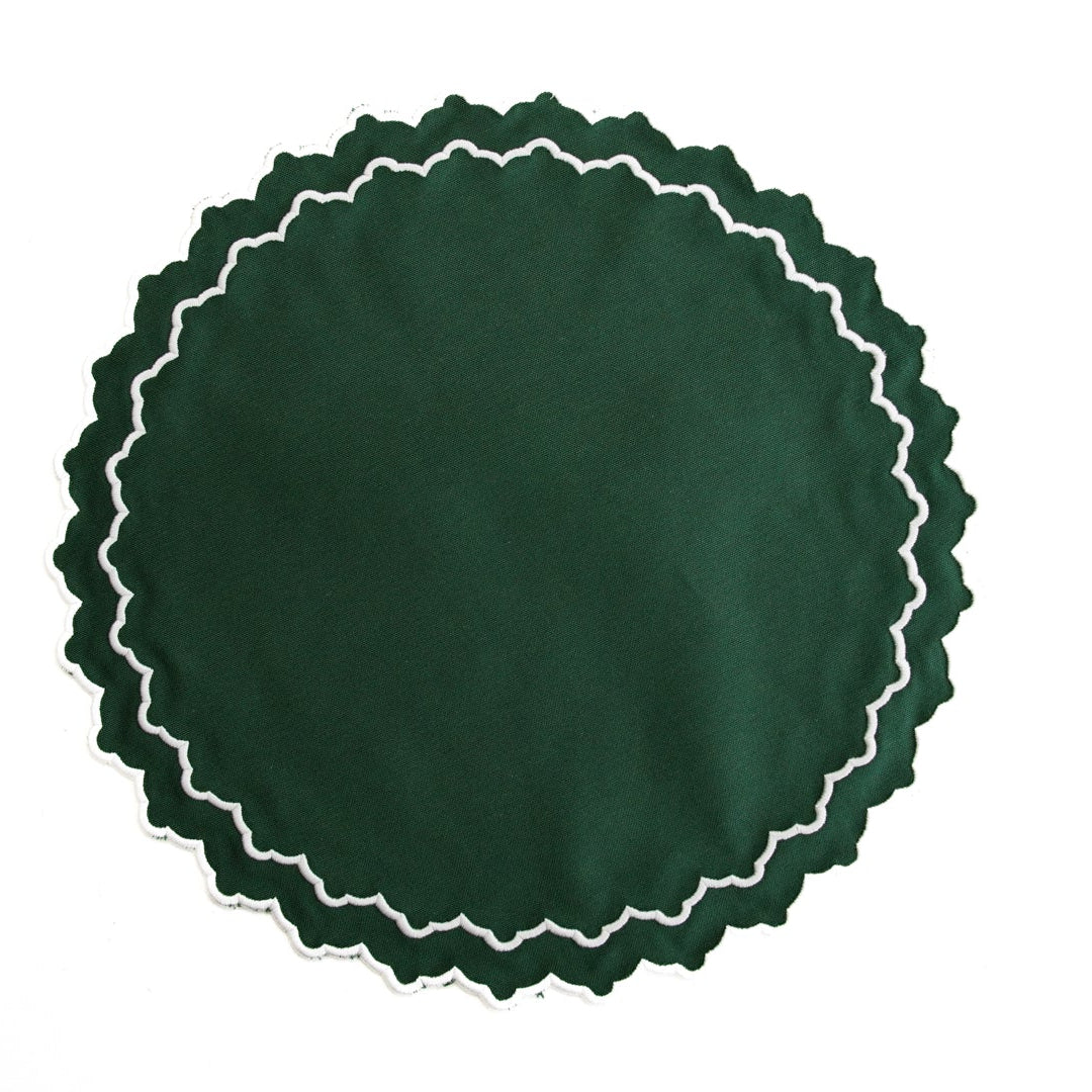 Green and white holiday table placemat fabric in Hazel design for Christmas dining by PNRDECOR ship from USA
