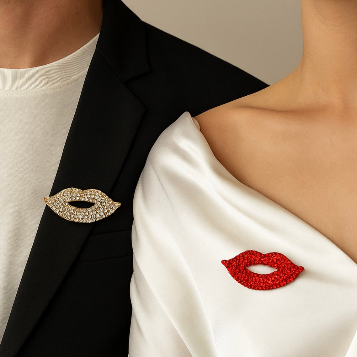 Iconic Kiss crystal lips brooch with sparkling rhinestones and glam lip design, statement jewelry pin, Ship From USA, by Pnr Decor.