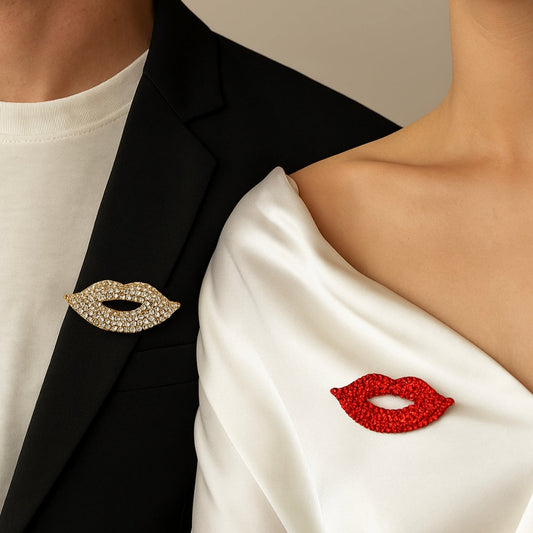 Iconic Kiss crystal lips brooch with sparkling rhinestones and glam lip design, statement jewelry pin, Ship From USA, by Pnr Decor.