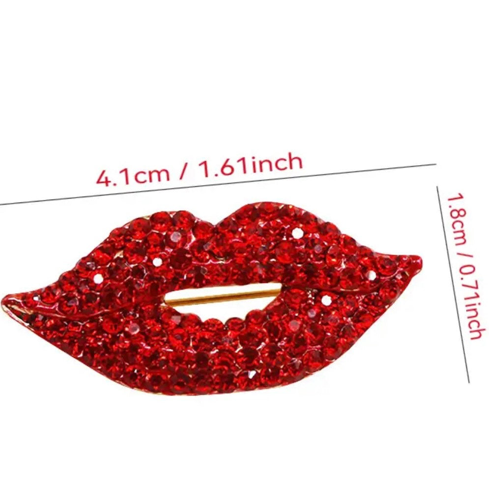 Crystal lips statement brooch with shimmering rhinestones for party outfits, coats, and blazers, Ship From USA, by Pnr Decor.