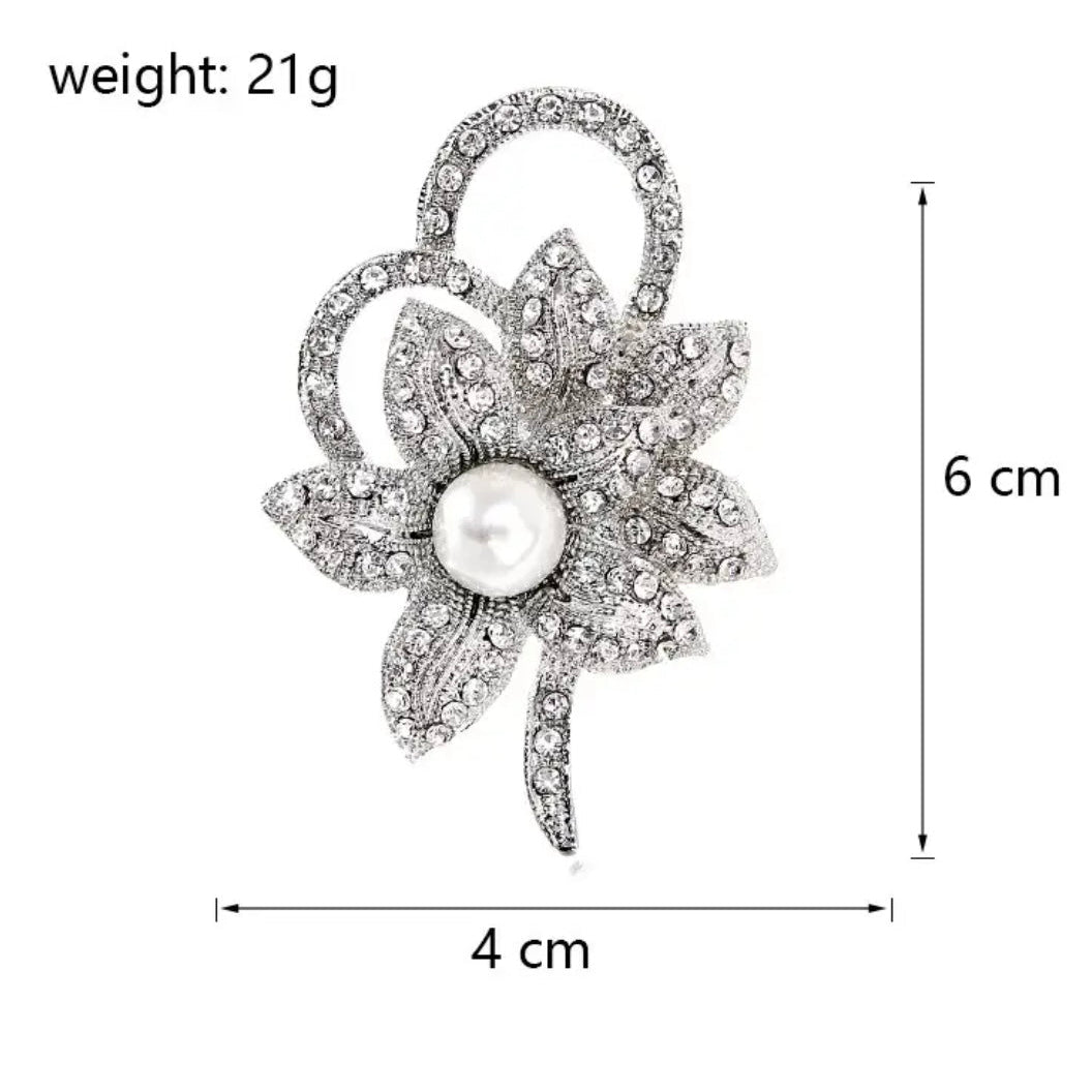 Pearl and crystal bow brooch styled on a blazer, coat, or scarf for a chic formal look, Ship From USA, by Pnr Decor.