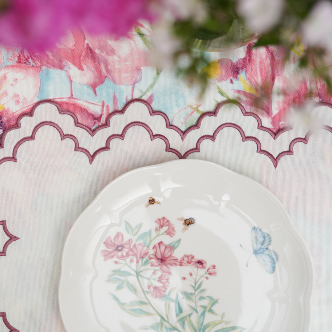 Ivy pink cotton placemat with soft texture for elegant table styling by PNRDECOR ship from USA