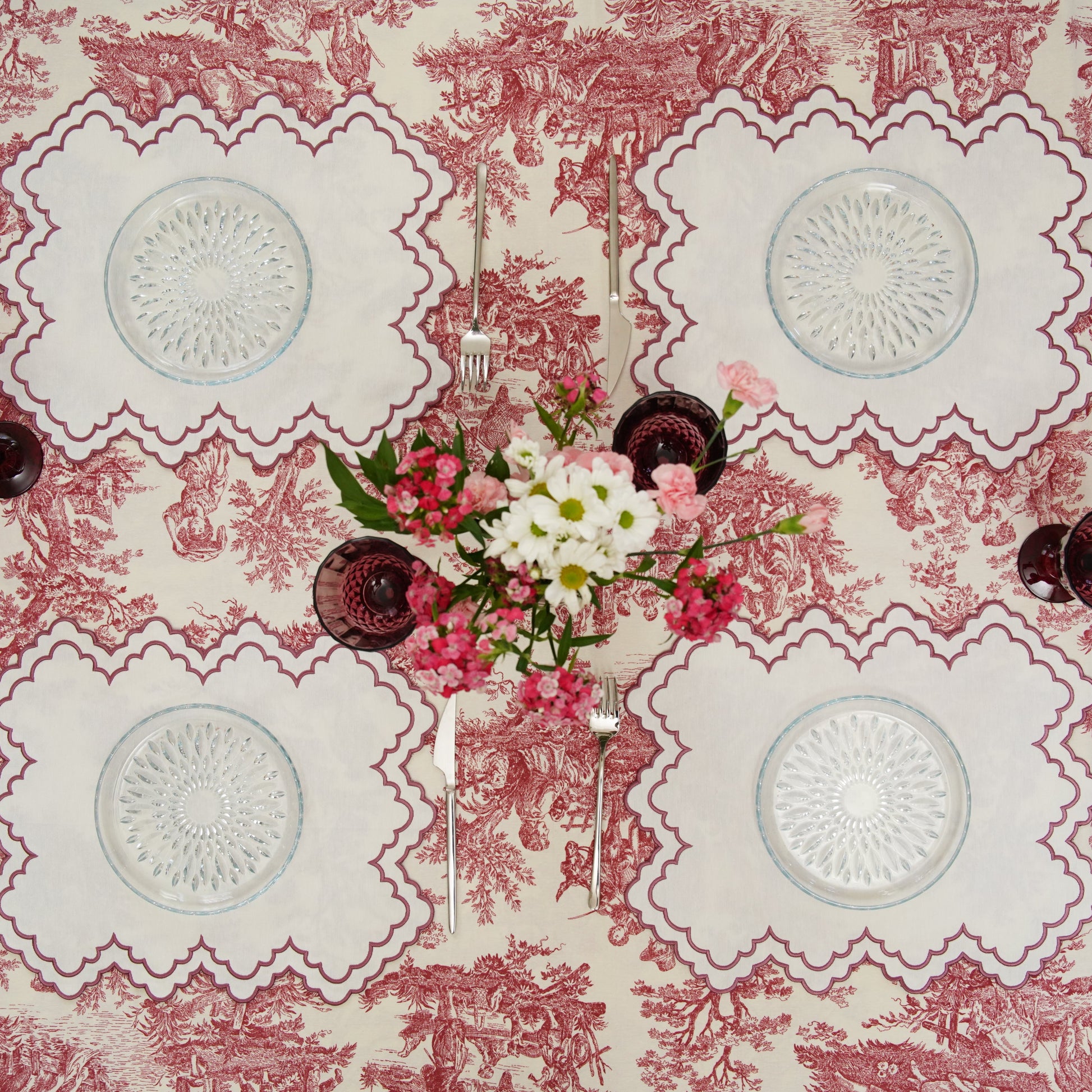 Ivy pink placemat set arranged for a coordinated dining table look by PNRDECOR ship from USA