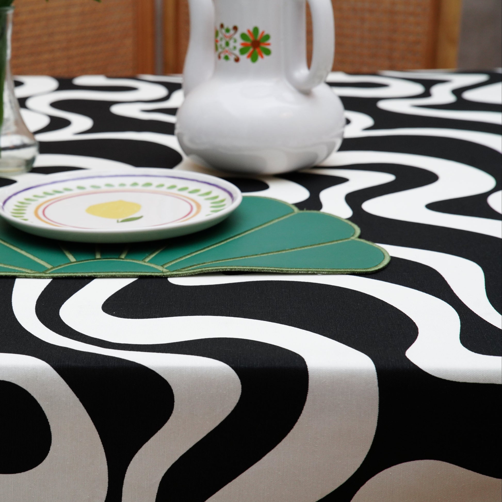 Upgrade your table with a made-to-order black & white rectangle tablecloth in a durable cotton-poly blend—water repellent, easy-care, machine washable, ideal for home or events. Ships fast from USA.