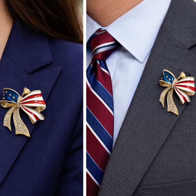 Liberty Bow American flag crystal brooch with red white and blue sparkle, patriotic bow pin, Ship From USA, by Pnr Decor.