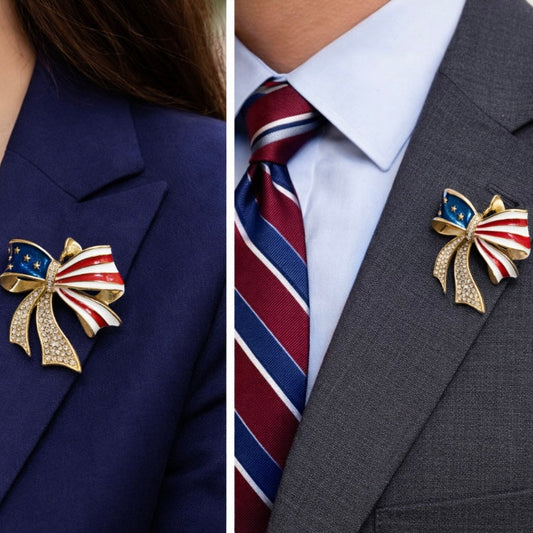 Liberty Bow American flag crystal brooch with red white and blue sparkle, patriotic bow pin, Ship From USA, by Pnr Decor.