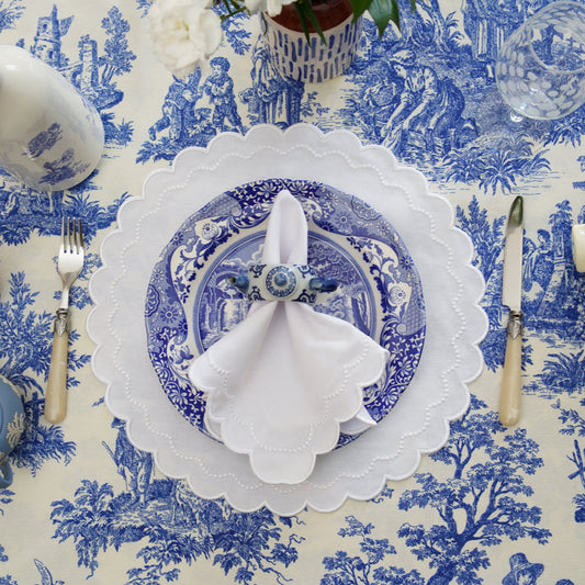 Custom embroidered cotton table linen washable and waterproof, suitable for luxury dining and everyday use, made to order with USA delivery.