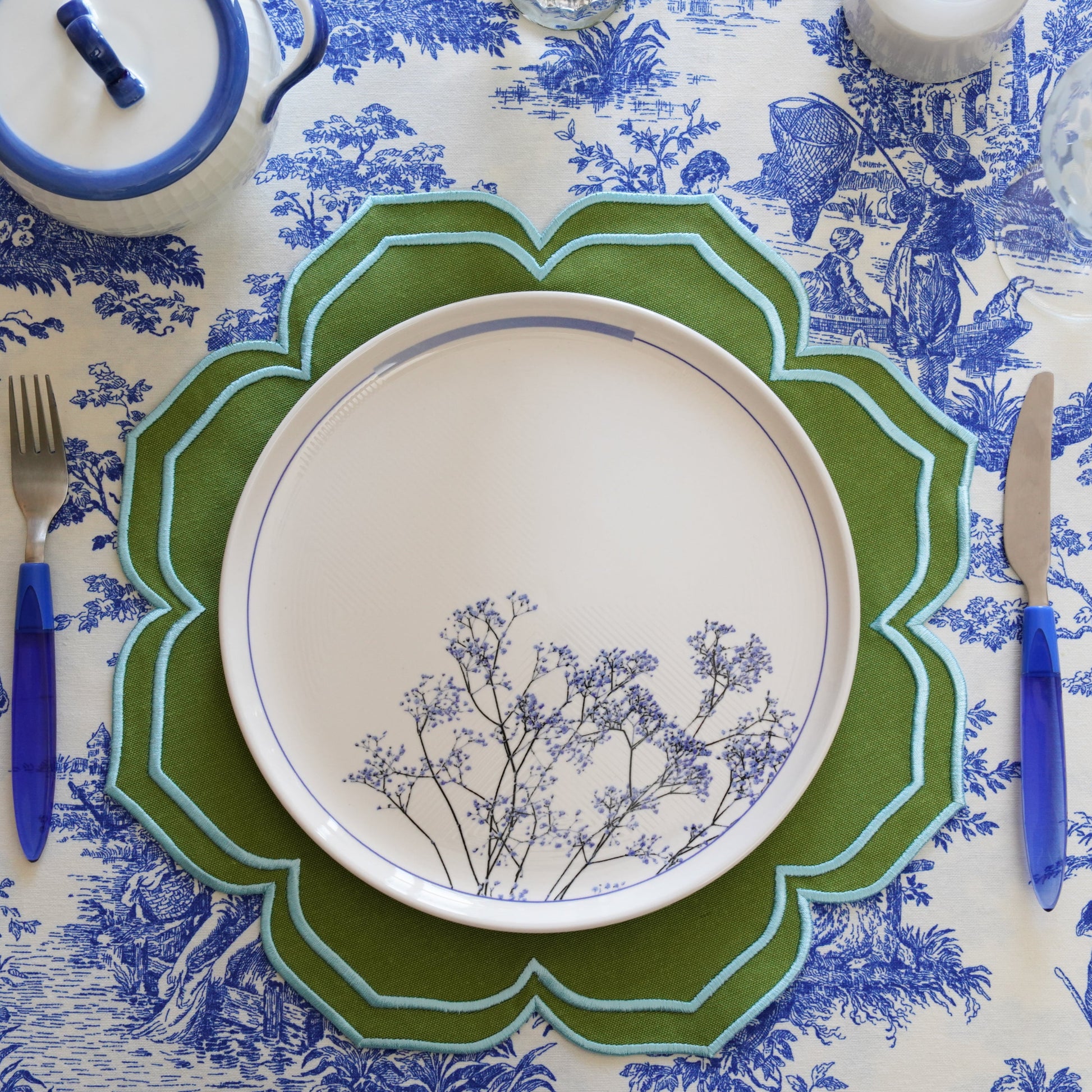 Eco-friendly embroidered fabric placemat with silk thread detailing, ideal for farmhouse dining or seasonal settings, ships quickly from the USA.