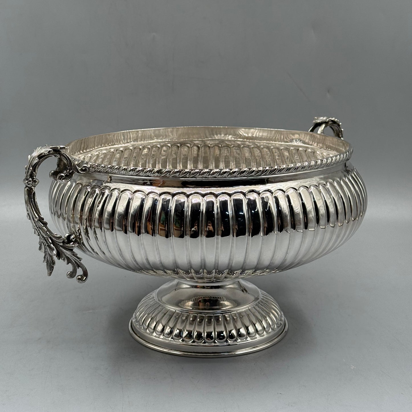 High polished antique silver serving vessel with gadrooned details by PNR Decor ship from USA