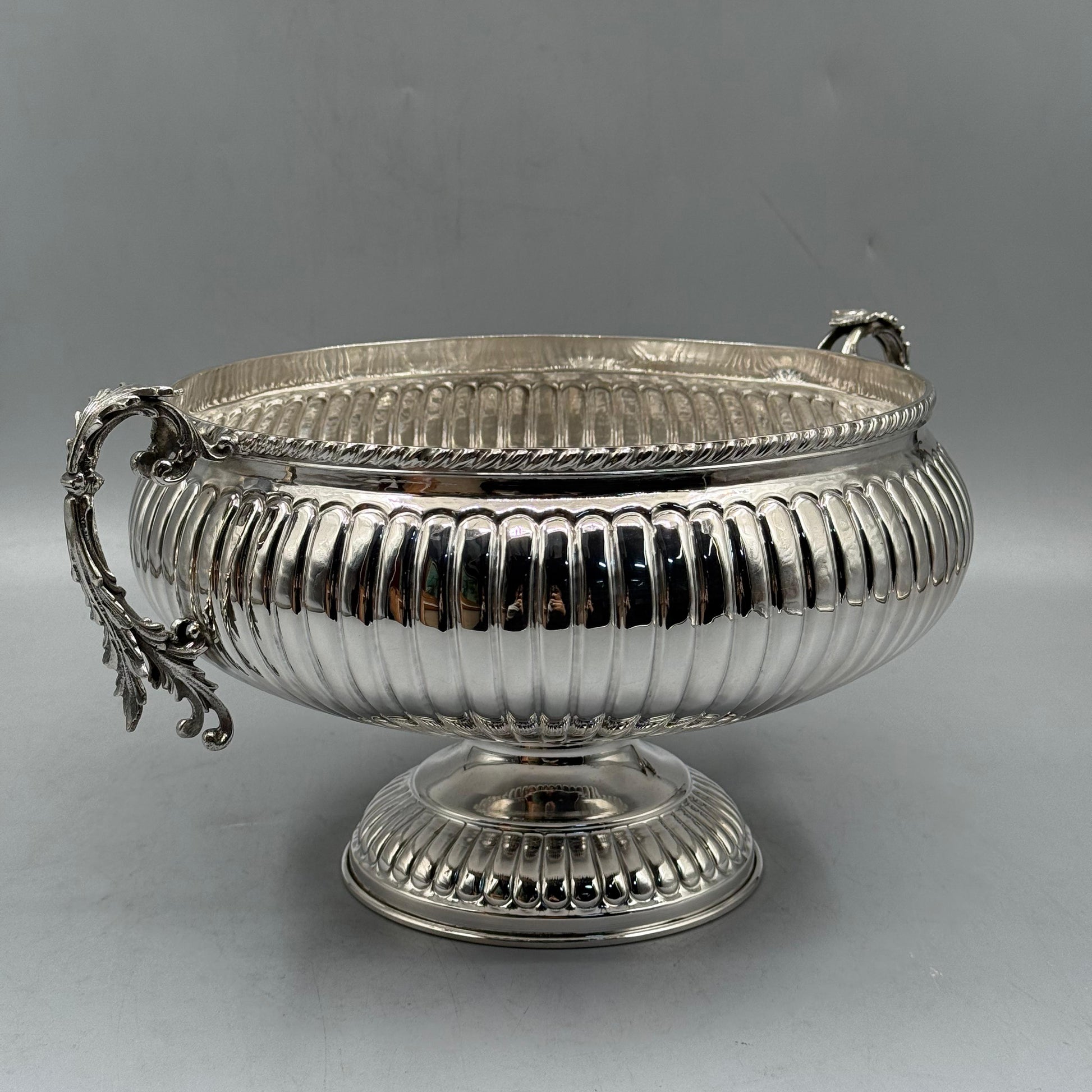 High polished antique silver serving vessel with gadrooned details by PNR Decor ship from USA