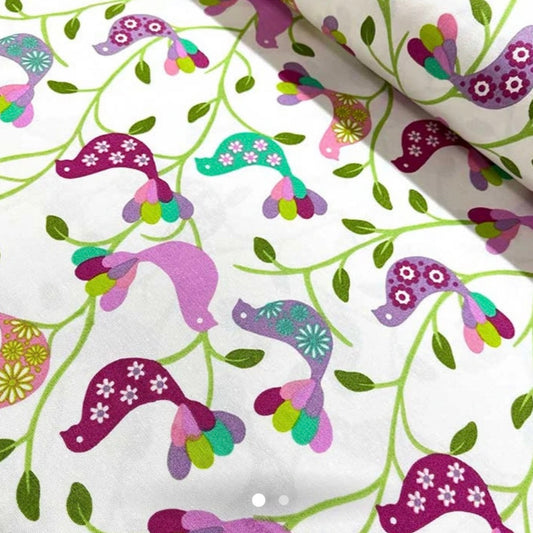 Alice bird print purple rectangle tablecloth, luxury cotton blend, eco-friendly, water-repellent, easy-care, custom sizes, USA shipping