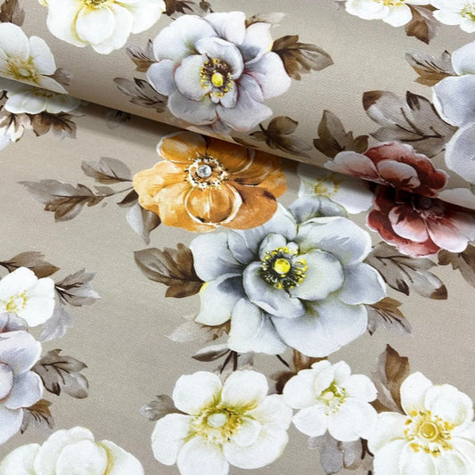Opulent blue flower rectangle tablecloth, luxury cotton blend, eco-friendly, water-repellent, easy-care, custom sizes, USA shipping