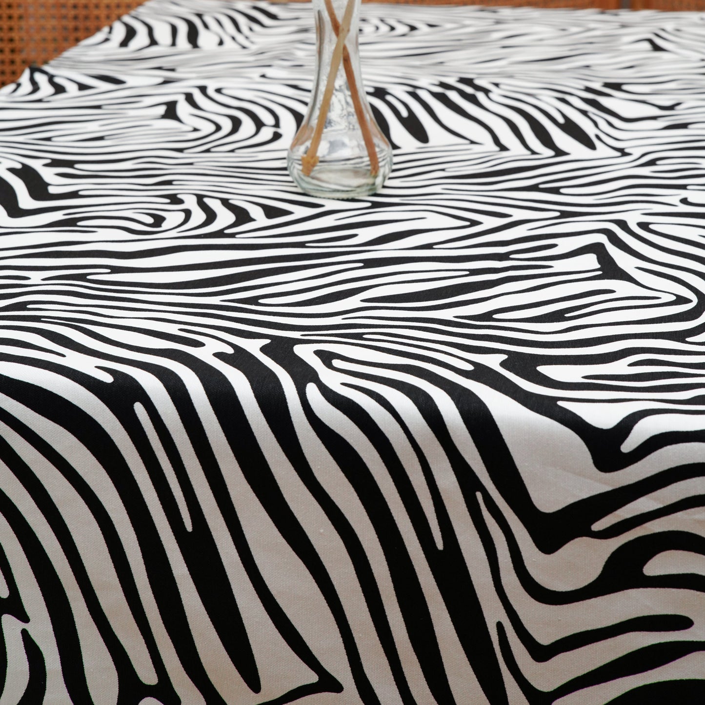 Zephyr Zebra Print Black & White Rectangle Tablecloth, Luxury Cotton Blend, Eco-Friendly, Water-Repellent, Easy-Care, Custom Sizes, USA Shipping
