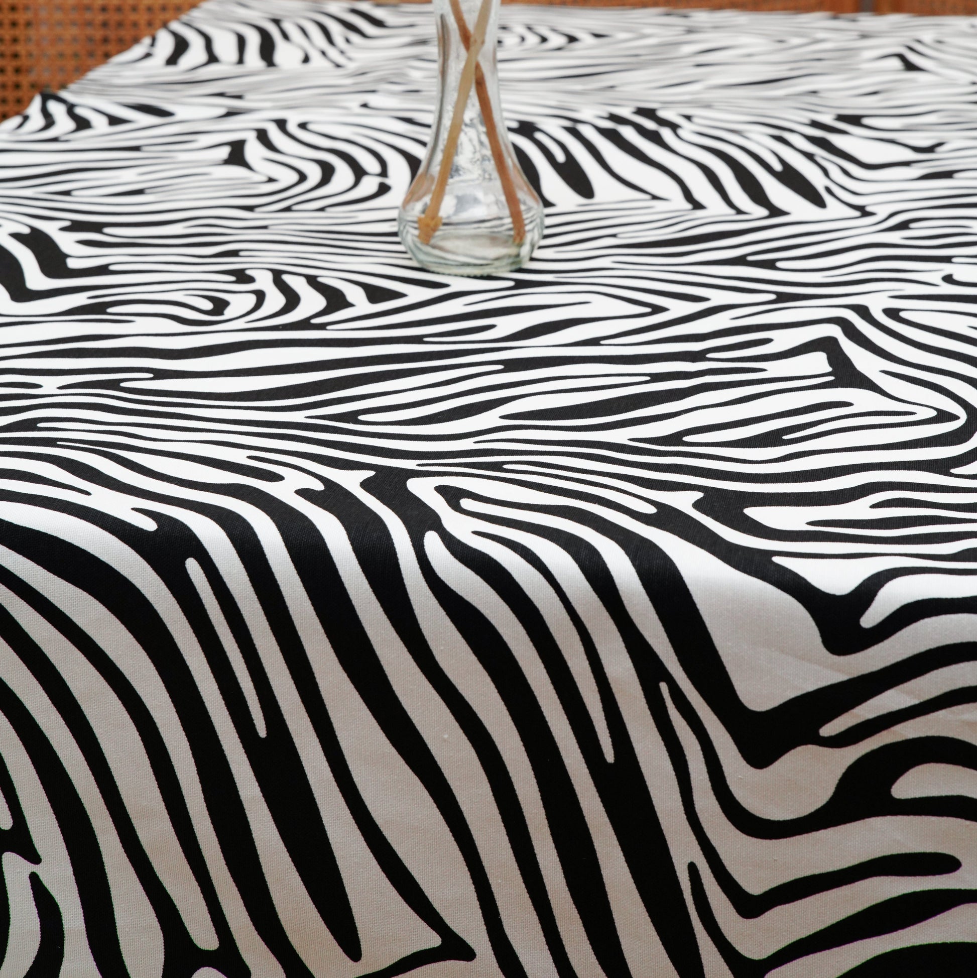 Zephyr Zebra Print Black & White Rectangle Tablecloth, Luxury Cotton Blend, Eco-Friendly, Water-Repellent, Easy-Care, Custom Sizes, USA Shipping