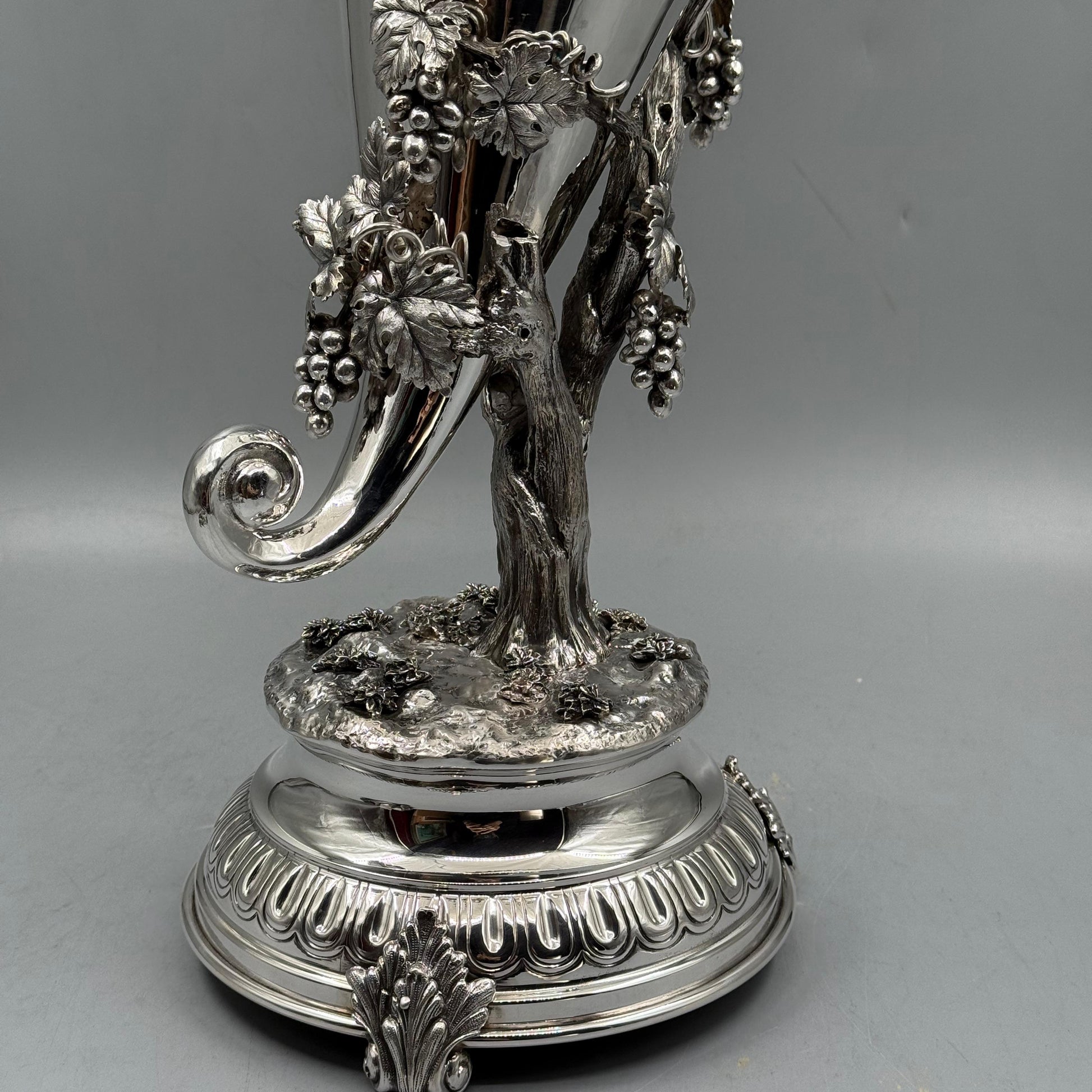 High polished silver vase with detailed grapevine sculpture for home decor by PNR Decor ship from USA