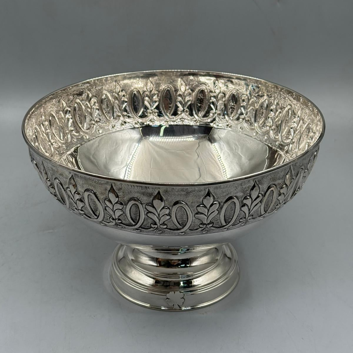 Elegant footed sterling silver serving bowl with polished interior by PNR Decor ship from USA