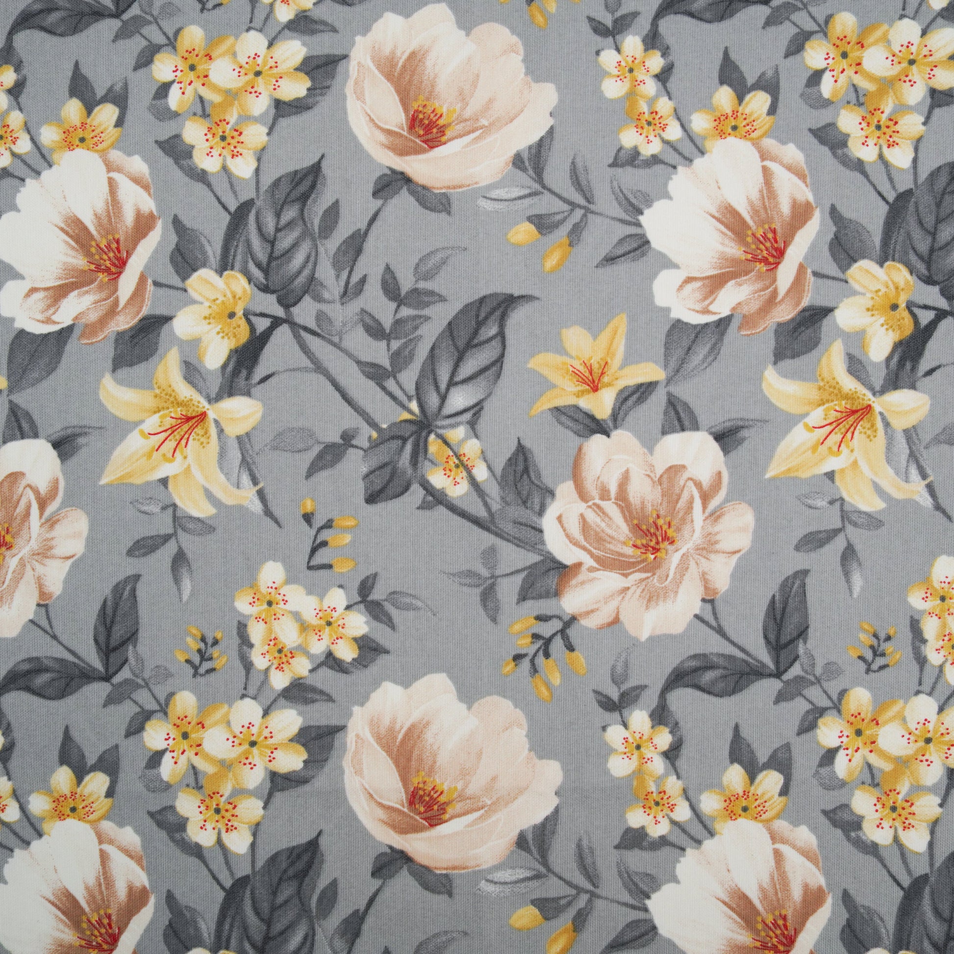 Loila Flower Tablecloth (Gray/Yellow), Luxury Cotton-Blend Rectangular Linen, Eco Friendly, Spill-Resistant, Simple Care, Custom Dimensions, Ships USA