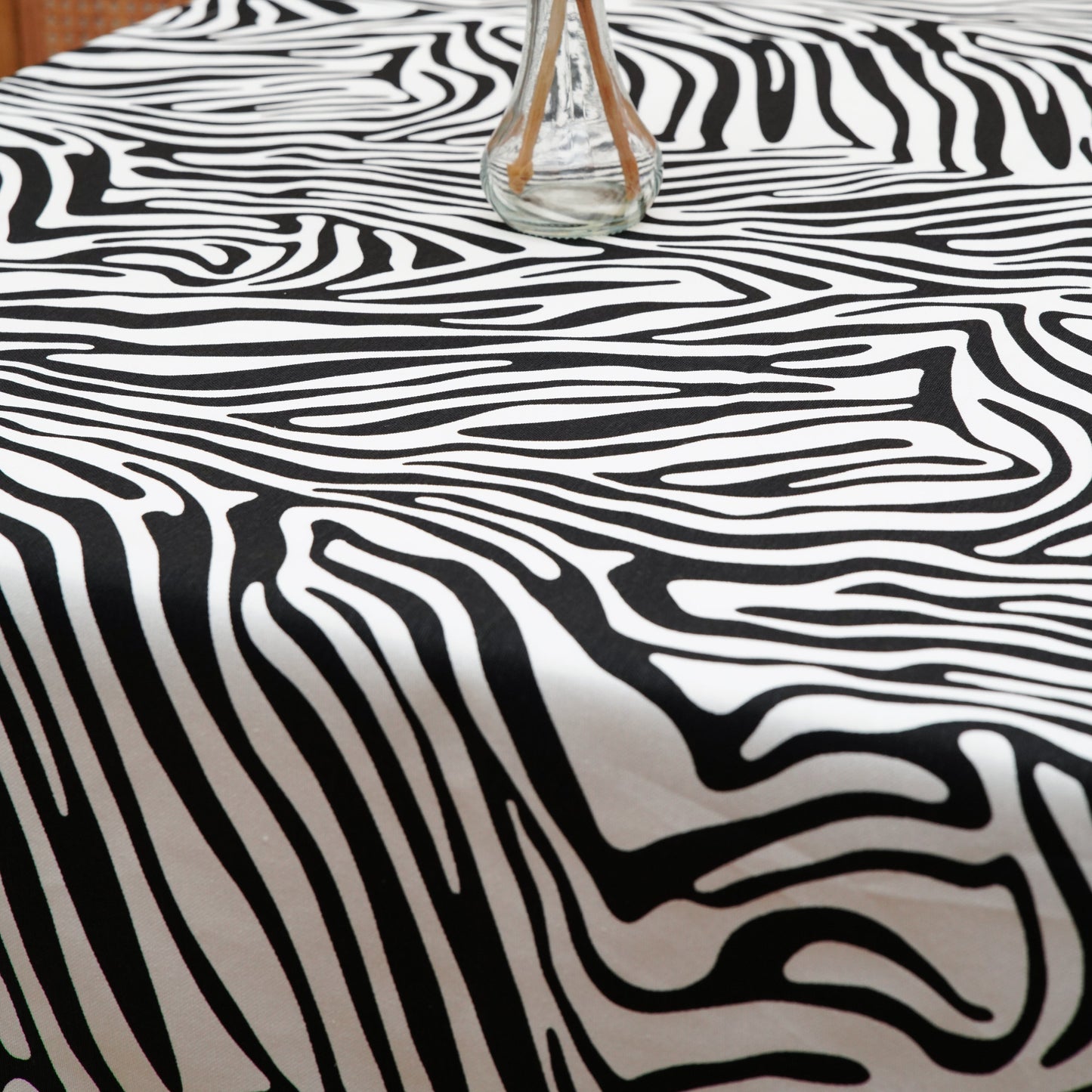 Zephyr Zebra Pattern Tablecloth (Black/White), Luxury Cotton-Blend Rectangle Linen, Eco Friendly, Spill-Resistant, Easy Maintenance, Custom Sizes, USA Delivery