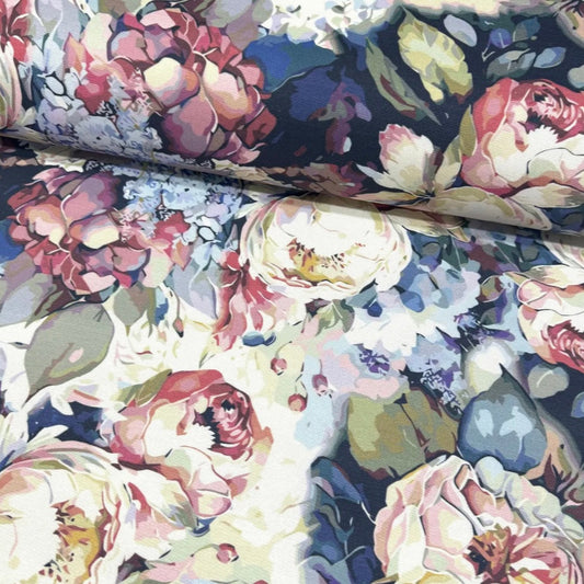 blue flower rectangle tablecloth, luxury cotton blend, eco-friendly, water-repellent, easy-care, custom sizes, USA shipping
