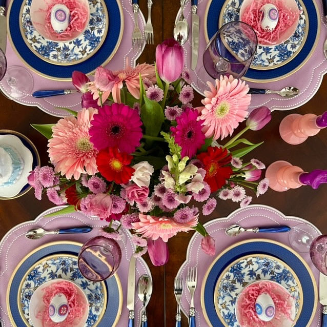 Nurture purple faux leather decorative edge placemat highlighting the scalloped trim by PNRDECOR ship from USA