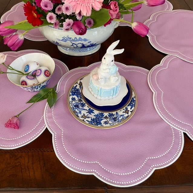 Nurture purple scalloped placemat displayed for a holiday dinner table setup by PNRDECOR ship from USA
