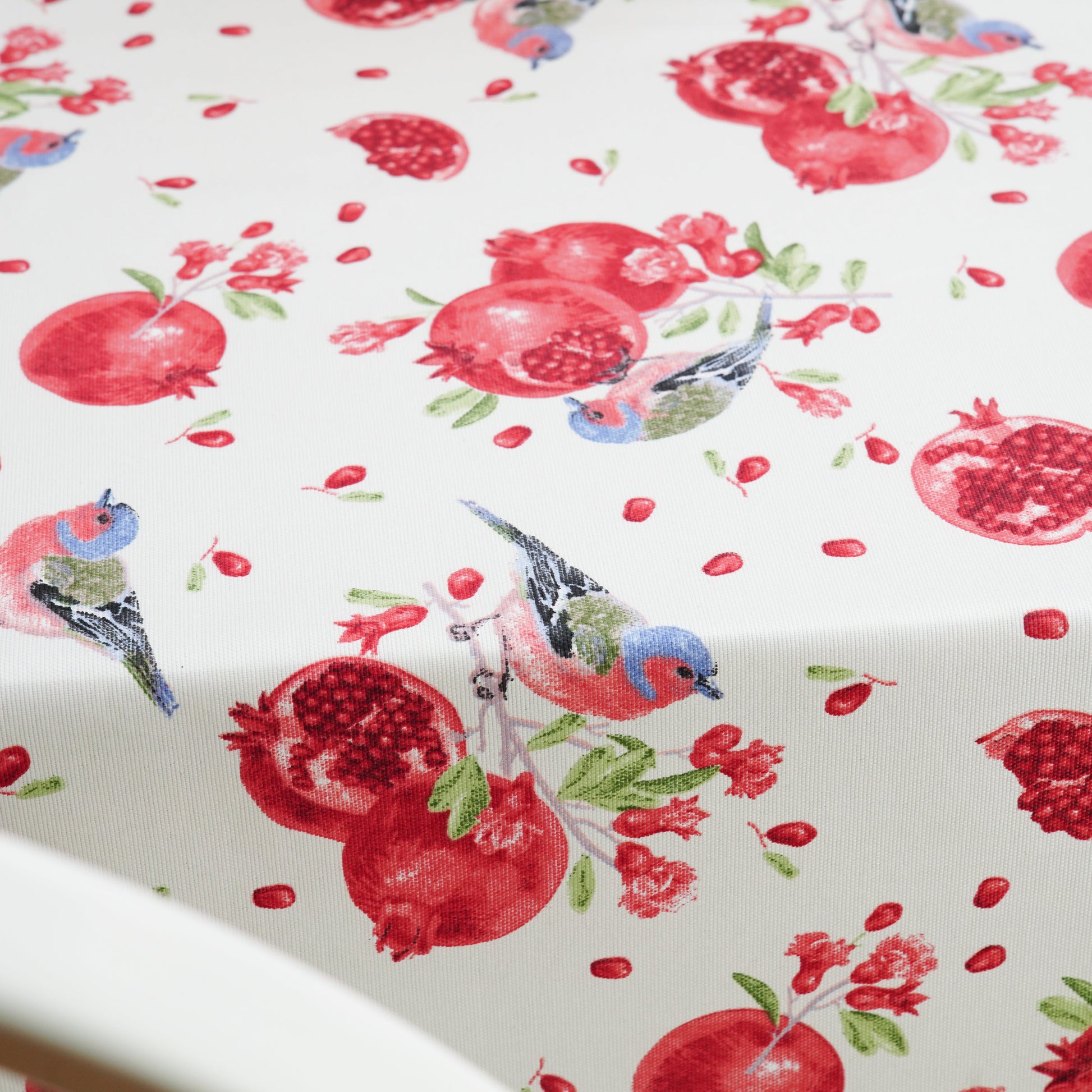 Chic pomegranate red & white custom tablecloth—eco-friendly cotton blend, stain-resistant, simple care, and ideal for modern gatherings and celebrations. Ships fast from USA.