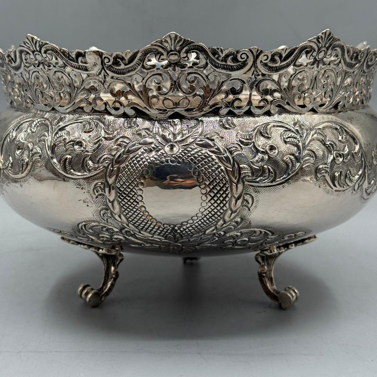 Highly detailed repousse silver flower bowl for luxury table decor by PNR Decor ship from USA