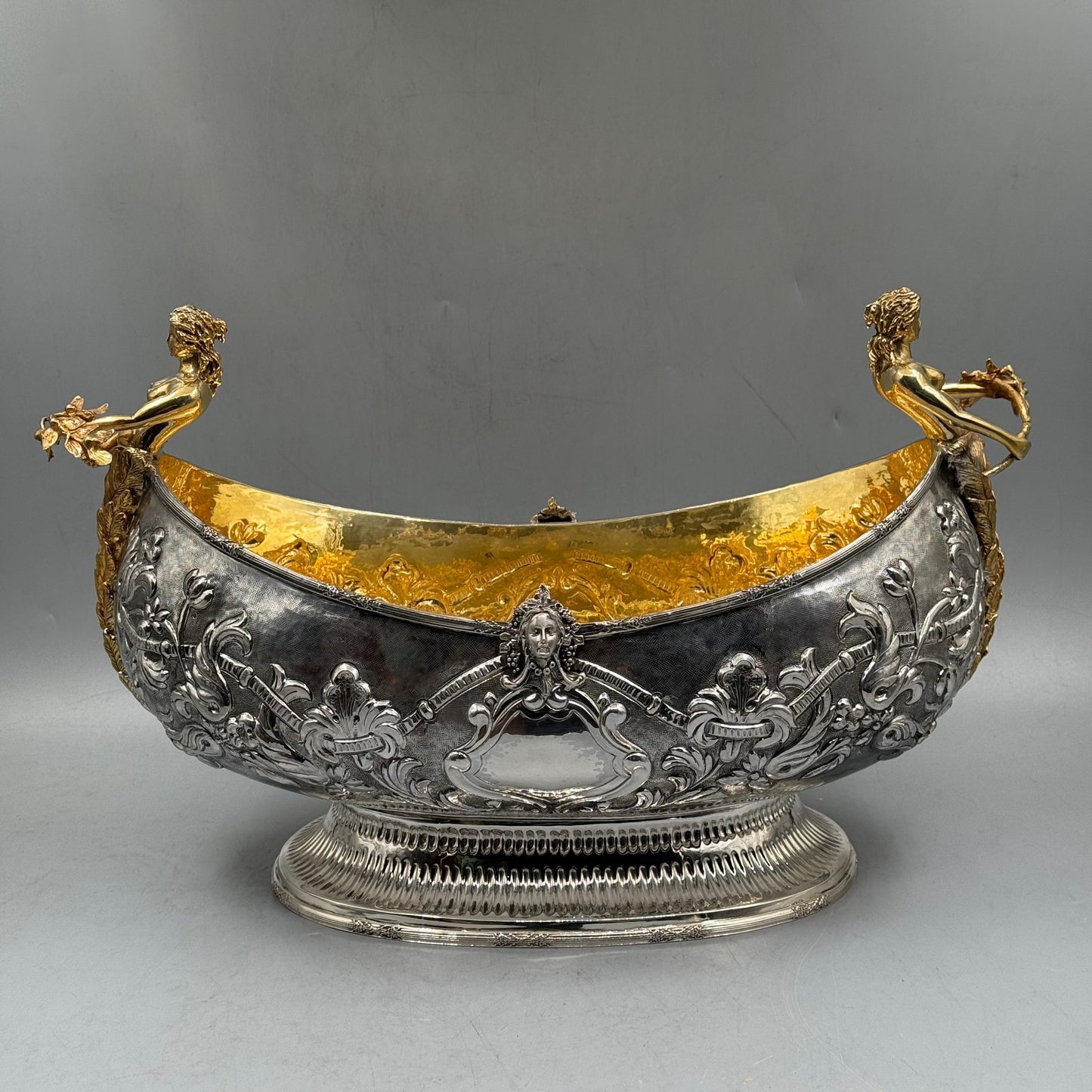 Detailed relief work and floral scroll design on the silver bowl body by PNR Decor ship from USA