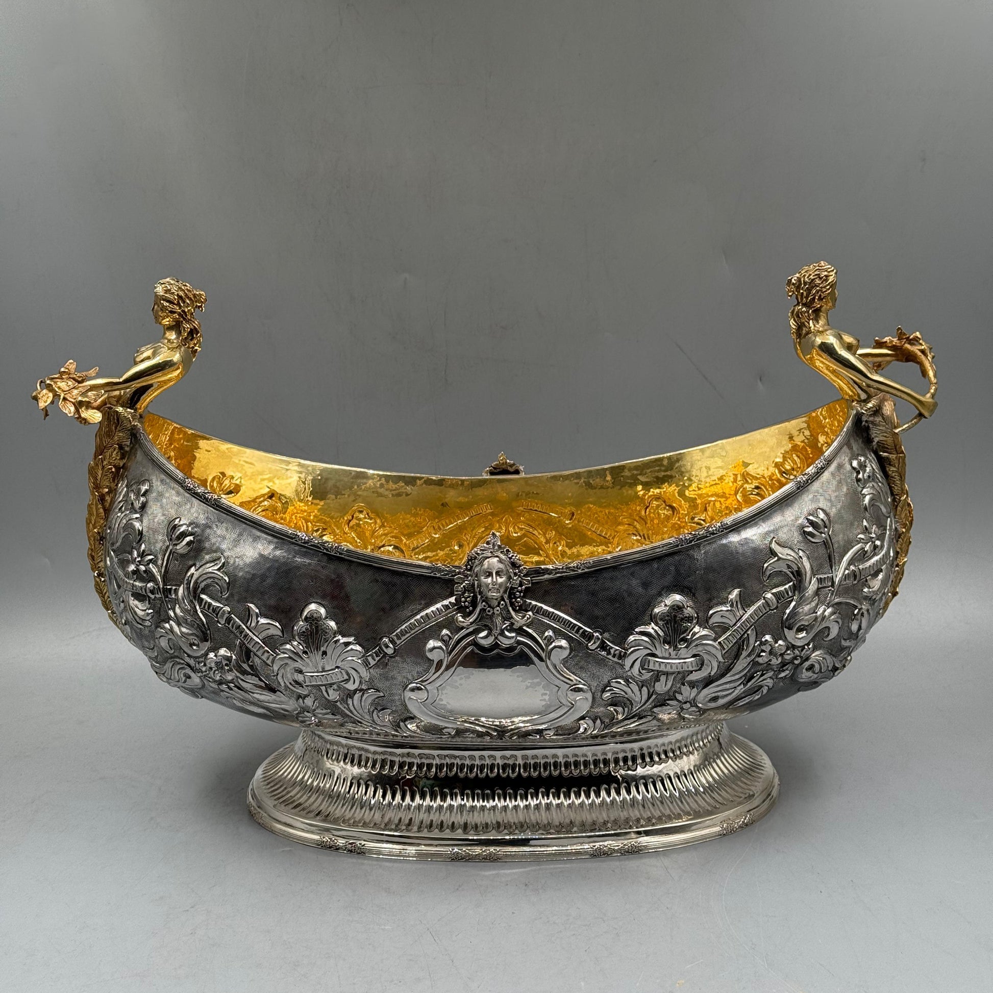Detailed relief work and floral scroll design on the silver bowl body by PNR Decor ship from USA