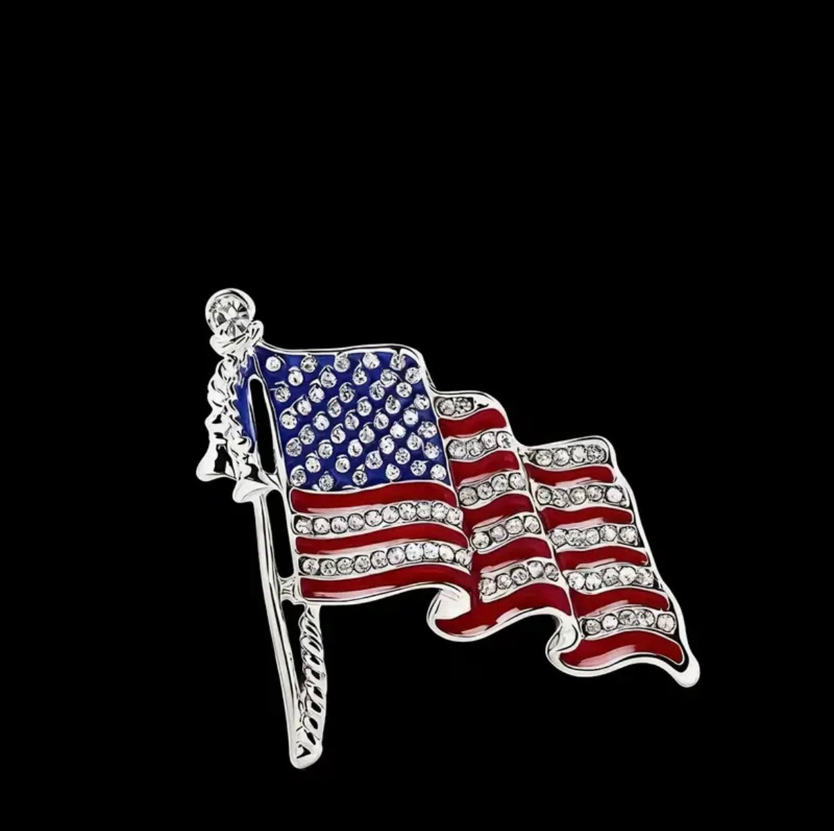 American flag lapel brooch styled on a blazer or jacket for a patriotic outfit, Ship From USA, by Pnr Decor.