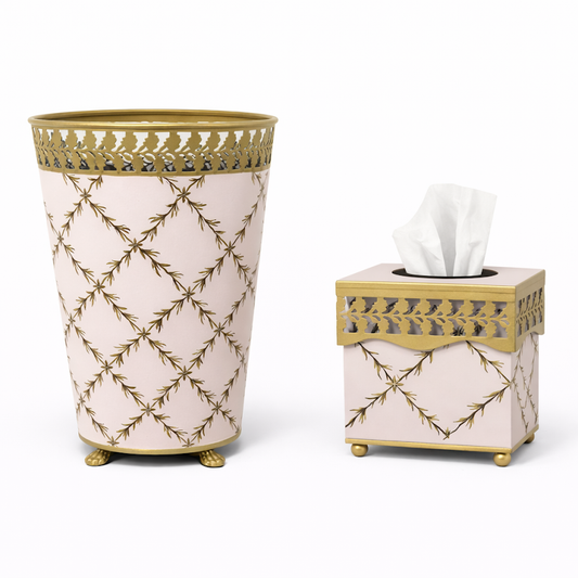 Pink Pierced Gold Leaf Wastepaper Basket & Tissue (3 Options)