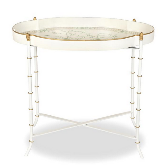 Ivory & Green Scalloped Tray Table